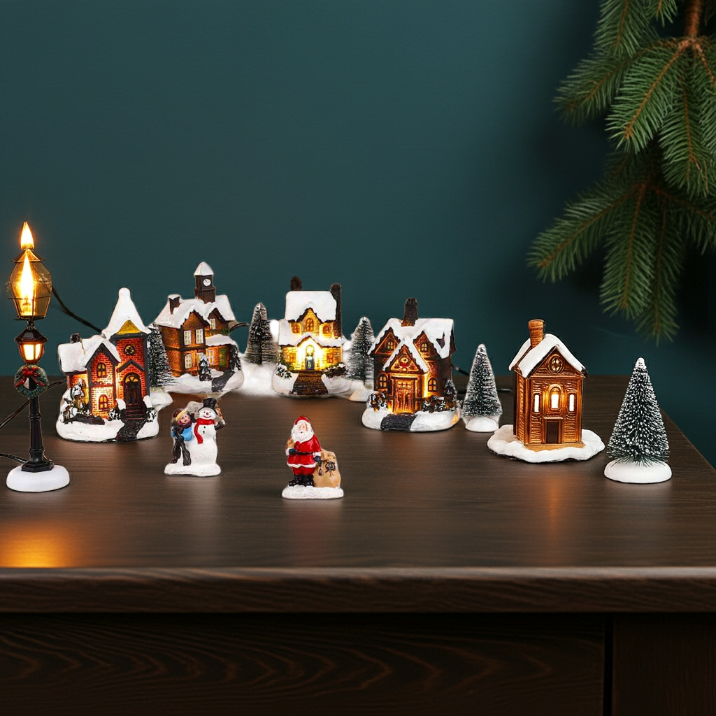 Adorno de escena de pueblo Navideño LED